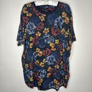 Abercrombie & Fitch T-Shirt Top Short Sleeve Multicolored Floral Navy Women XXL
